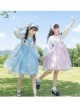 Starlet Island Series OP Navy Collar Star Lace Hem Sweet Lolita Long Sleeve Dress