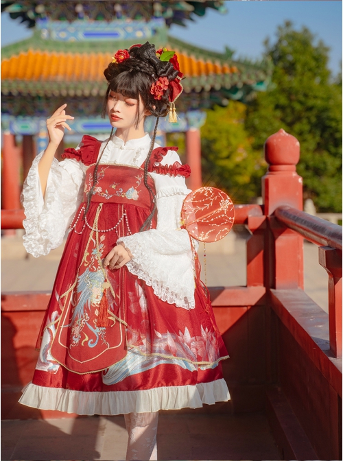 Morning Dew Series JSK Weaving Gold Craft Chinese Style Retro Gorgeous Printing Classic Lolita Sling Dress