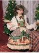 Christmas Story Series JSK Bowknot Christmas Printing Sweet Lolita Green Back Straps Dress Set