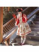 Chinese New Year Style Cute Tigers Printing JSK Sweet Lolita Winter Red Sleeveless Dress Short Coat Set