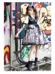 Little Tengu Series OP Doll Collar Printing Black Cute Gothic Lolita Short Sleeve Dress