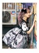 Little Tengu Series OP Doll Collar Printing Black Cute Gothic Lolita Short Sleeve Dress