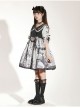 Little Tengu Series OP Doll Collar Printing Black Cute Gothic Lolita Short Sleeve Dress