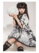 Little Tengu Series OP Doll Collar Printing Black Cute Gothic Lolita Short Sleeve Dress