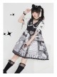 Little Tengu Series OP Doll Collar Printing Black Cute Gothic Lolita Short Sleeve Dress