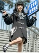 Nautical Diary Series College Style White Bowknot School Lolita Mid-length Black Woolen Coat