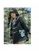 Nautical Diary Series College Style White Bowknot School Lolita Mid-length Black Woolen Coat