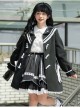 Nautical Diary Series College Style White Bowknot School Lolita Mid-length Black Woolen Coat