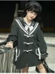 Nautical Diary Series College Style White Bowknot School Lolita Mid-length Black Woolen Coat