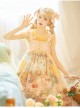 Afternoon Sweet Tea Series JSK Wave Dot Tulle Hem Cute Printing Sweet Lolita Yellow Sling Dress Short Sleeve Shirt Set