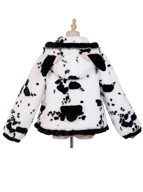 Black Face Sheep Series Bowknot Black White Plush Cute Sweet Lolita Short Hooded Coat