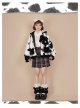 Black Face Sheep Series Bowknot Black White Plush Cute Sweet Lolita Short Hooded Coat