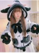 Black Face Sheep Series Bowknot Black White Plush Cute Sweet Lolita Short Hooded Coat