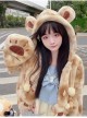 Brown Bear Plush Cute Sweet Lolita Bear Ears Hooded Winter Thicken Short Coat