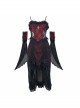 Night Visit Vampire Series Gothic Black Red Drawstring Christmas Lace Darkness Sling Dress With Hand Sleeves