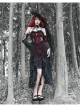 Night Visit Vampire Series Gothic Black Red Drawstring Christmas Lace Darkness Sling Dress With Hand Sleeves