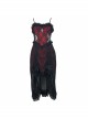 Night Visit Vampire Series Gothic Black Red Drawstring Christmas Lace Darkness Sling Dress With Hand Sleeves