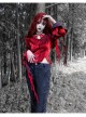 Night Visit Vampire Series Pigeon Blood Red Lotus Leaf Sleeve Glossy V-neck Gothic Shirt Top