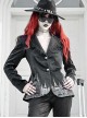 Night Visit Vampire Series Black PU Leather Printing Classic Gothic Lace Lapel Slim Waist Suit Jacket Autumn