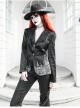 Night Visit Vampire Series Black PU Leather Printing Classic Gothic Lace Lapel Slim Waist Suit Jacket Autumn