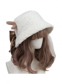 Christmas Autumn Winter Bowknot Sweet Lolita White Plush Elk Antler Bucket Hat