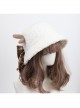 Christmas Autumn Winter Bowknot Sweet Lolita White Plush Elk Antler Bucket Hat