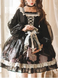 Gem Insect Series OP Printing Darkness Elegant Gothic Lolita Black Long Sleeve Dress