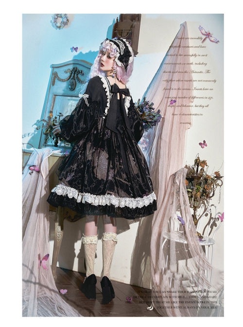 Gem Insect Series OP Printing Darkness Elegant Gothic Lolita Black Long Sleeve Dress