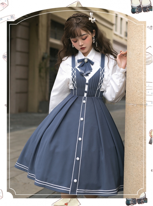 Book Of Lies Series JSK Blue Concise Elegant Classic Lolita Sling Dress