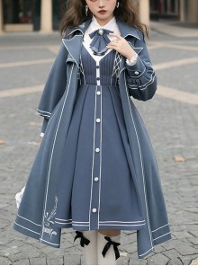 Book Of Lies Series JSK Concise Elegant Military Style Classic Lolita Blue Long Lapel Coat