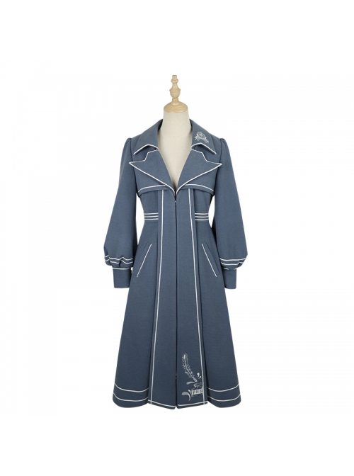 Book Of Lies Series JSK Concise Elegant Military Style Classic Lolita Blue Long Lapel Coat