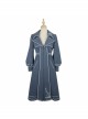 Book Of Lies Series JSK Concise Elegant Military Style Classic Lolita Blue Long Lapel Coat