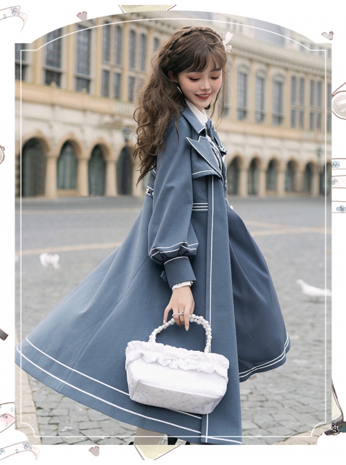 Book Of Lies Series JSK Concise Elegant Military Style Classic Lolita Blue Long Lapel Coat