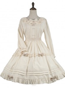 Girl Nelly Series OP Pure Color Cotton Jacquard Elegant Sweet Lolita Long Sleeve Dress
