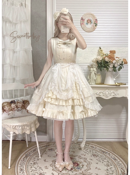 Girl Nelly Series JSK Elegant Cotton Jacquard Pure Color Sweet Lolita Sleeveless Dress