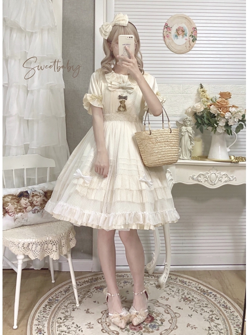 Girl Nelly Series JSK Elegant Cotton Jacquard Pure Color Sweet Lolita Sleeveless Dress