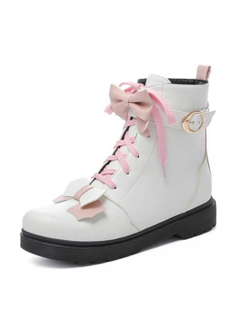 Cute Bowknot Short Boots Autumn Winter Flock Lining Sweet Lolita Inner Heightening Martin Boots