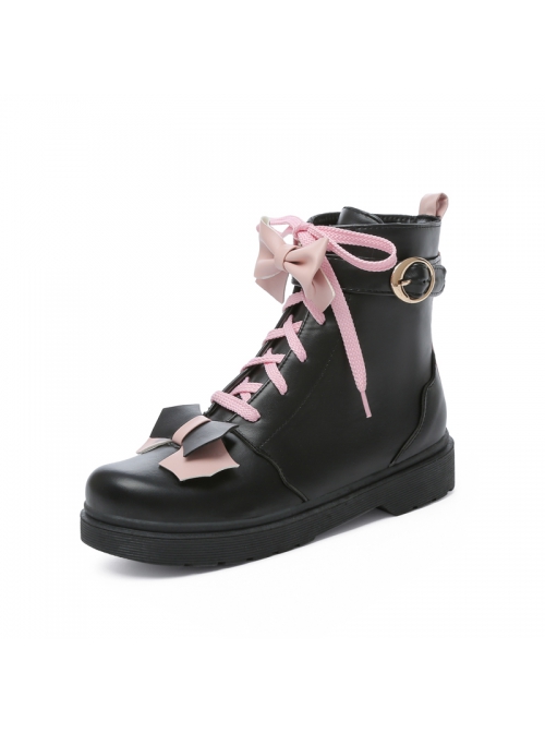 Cute Bowknot Short Boots Autumn Winter Flock Lining Sweet Lolita Inner Heightening Martin Boots