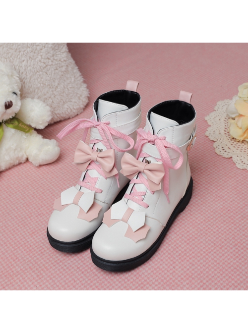 Cute Bowknot Short Boots Autumn Winter Flock Lining Sweet Lolita Inner Heightening Martin Boots