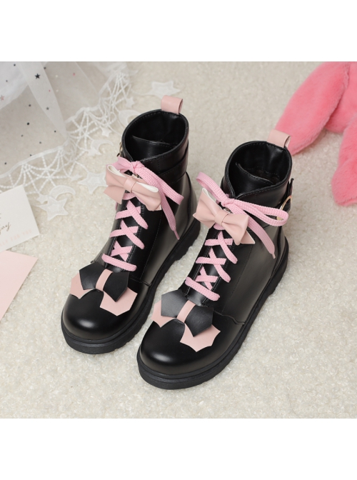 Cute Bowknot Short Boots Autumn Winter Flock Lining Sweet Lolita Inner Heightening Martin Boots