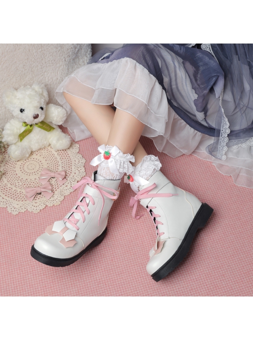 Cute Bowknot Short Boots Autumn Winter Flock Lining Sweet Lolita Inner Heightening Martin Boots