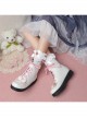 Cute Bowknot Short Boots Autumn Winter Flock Lining Sweet Lolita Inner Heightening Martin Boots