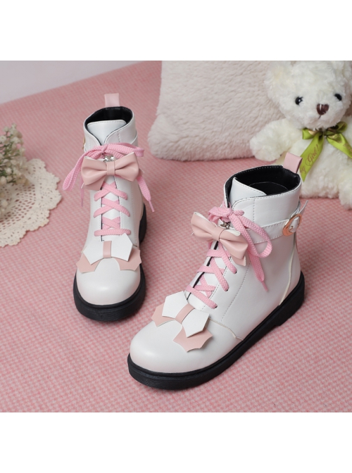 Cute Bowknot Short Boots Autumn Winter Flock Lining Sweet Lolita Inner Heightening Martin Boots