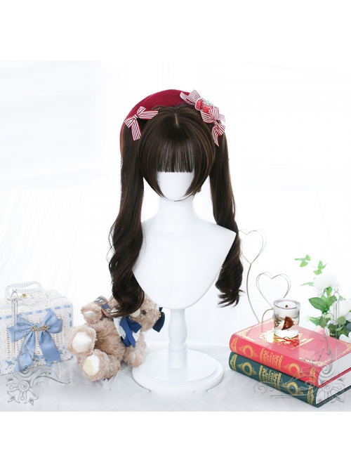 Brown Cute Daily Long Curly Double Ponytail Tiger-Mouth-Clips Sweet Lolita Short Wigs