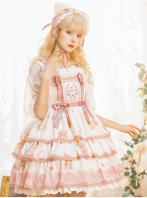 Rock Candy Cat Series JSK Cute Printing Three-stage Hem Sweet Lolita Sling Dress
