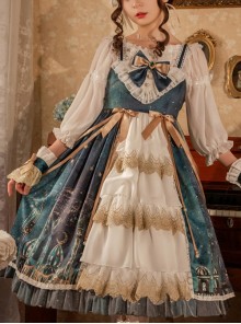 Night Of The Magic Lamp Series JSK Printing Court Style Retro Elegant Classic Lolita Sling Dress