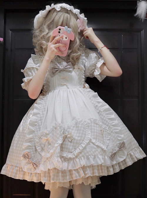 Alice Bunny Series OP Blue Plaid Doll Sleeve Bowknot Sweet Lolita Short Sleeve Dress