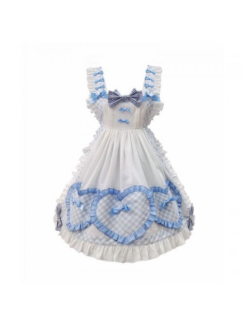 Alice Bunny Series OP Blue Plaid Doll Sleeve Bowknot Sweet Lolita Short Sleeve Dress