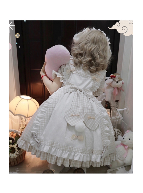 Alice Bunny Series OP Blue Plaid Doll Sleeve Bowknot Sweet Lolita Short Sleeve Dress