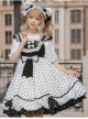 Polka Point Series JSK Bowknot Dot Printing Sweet Lolita Black White Sling Dress